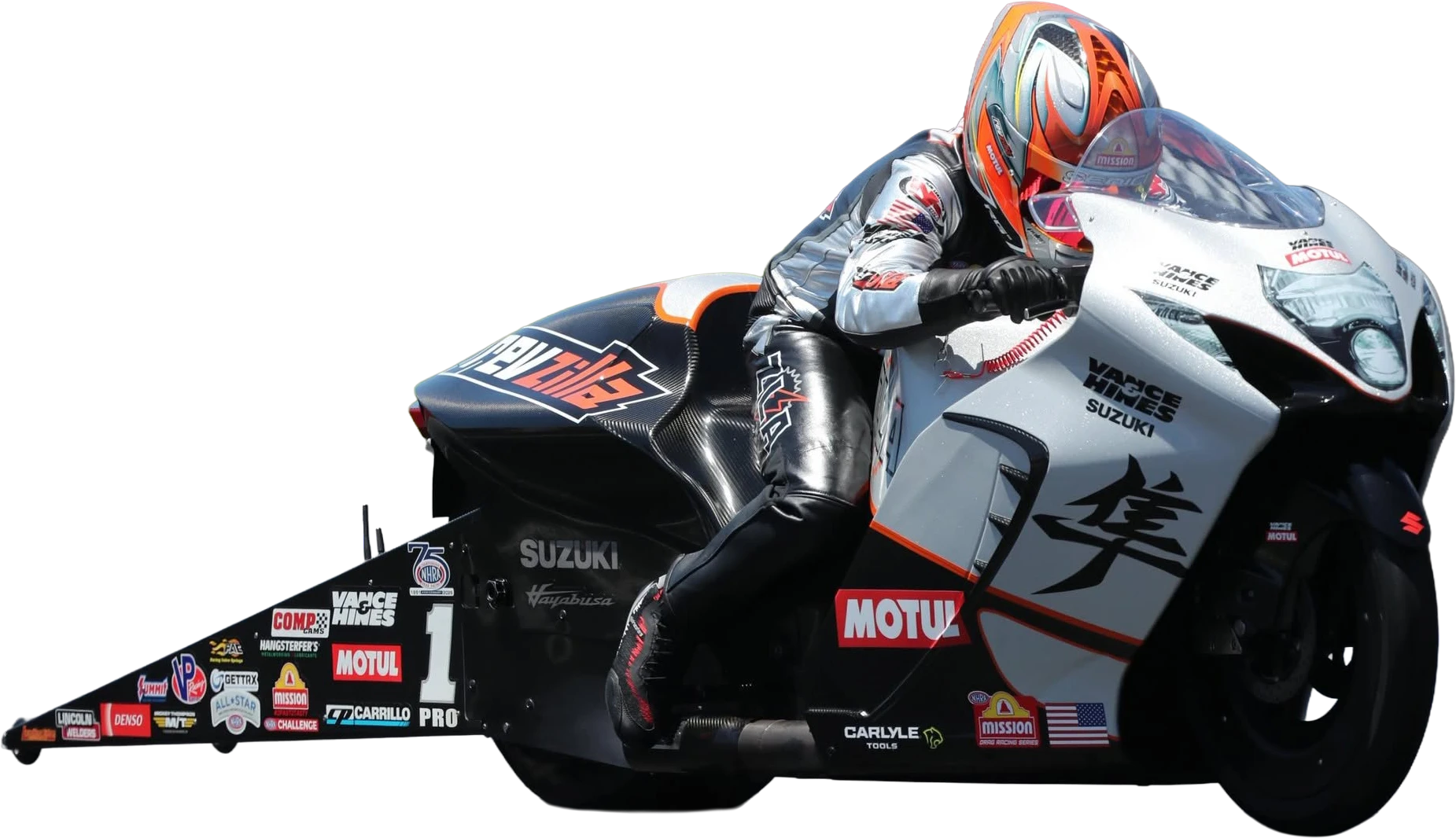 Richard Gadson tucked in on the No. 1 Vance & Hines Suzuki Hayabusa