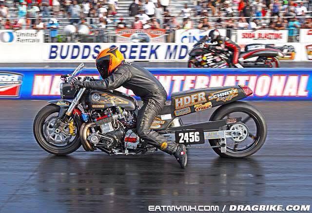 Gadson launching his nitrous drag bike at Maryland International Raceway
